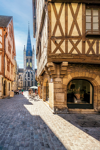 Choir view Notre-Dame in Dijon from Rue De La Chouette with half-timbered ambience